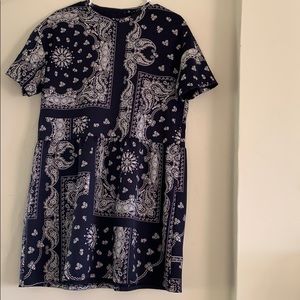 Navy mini dress in paisley bandana print